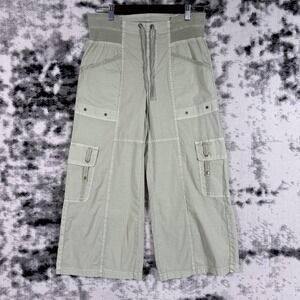 XCVI Pants Womens Small Green Wide Leg Cargo Capri Drawstring Stretch Hippie